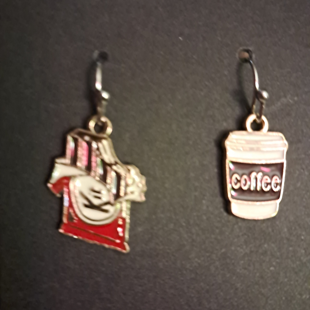 Red and Silver Charm Chocolate And Coffee Odd Ball Earrings NEW - Picture 2 of 2